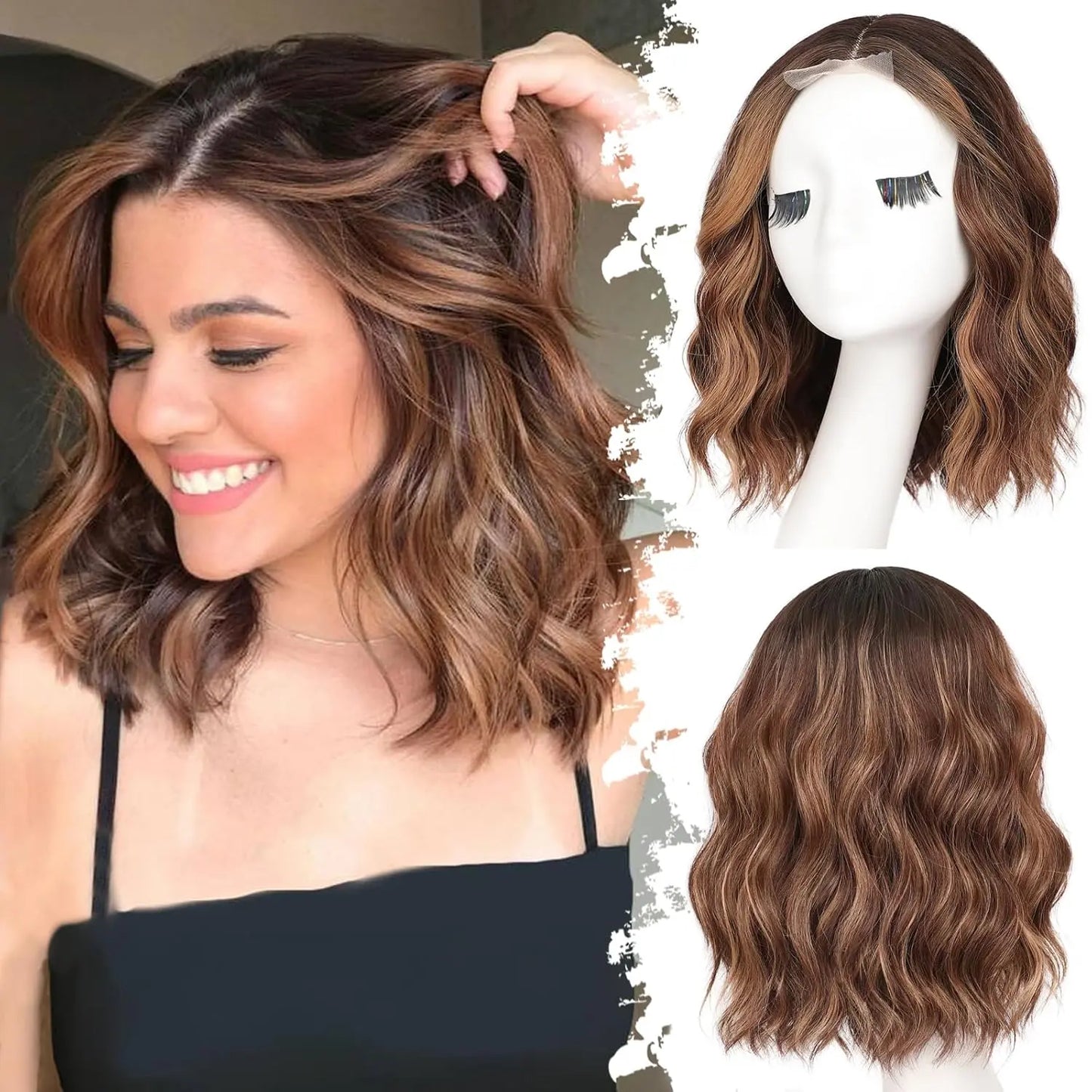 🔥Short Wavy Bob Wig with HD Lace Front — Glueless, Natural-Looking  Wig for Everyday Wear
