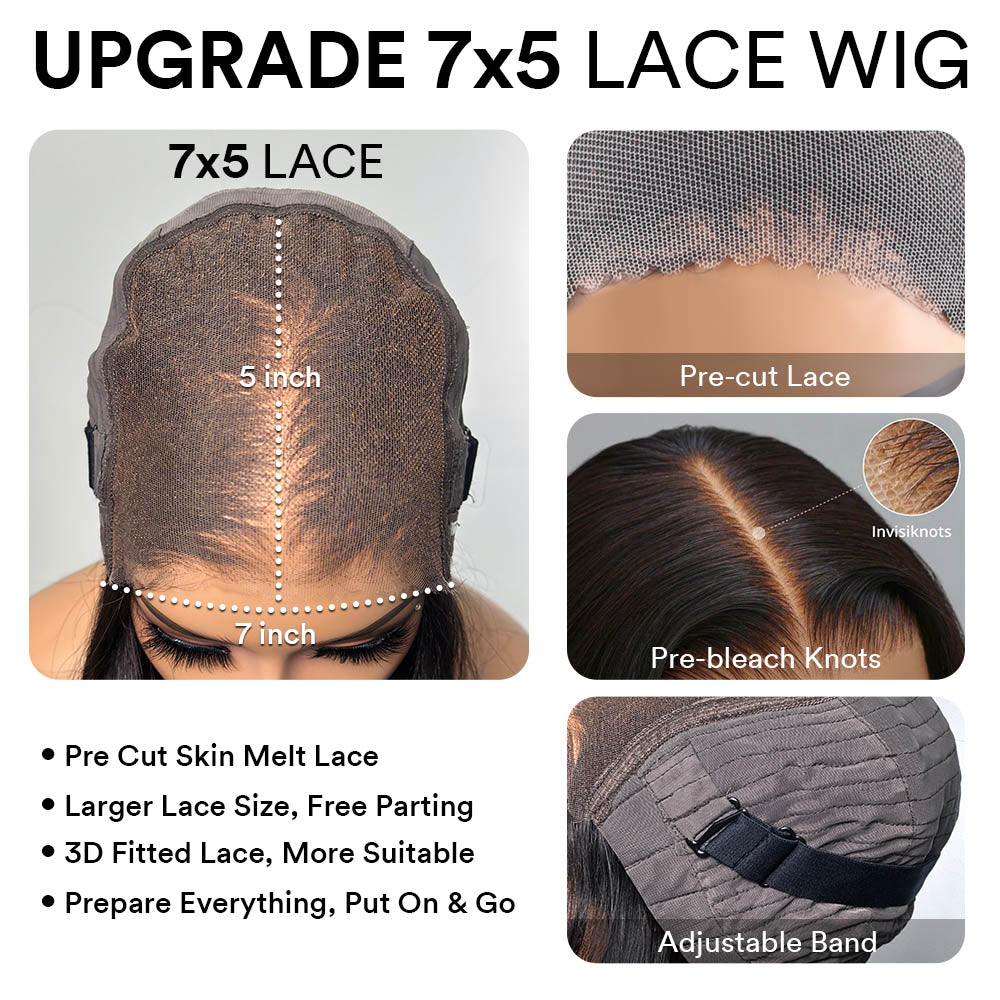 Put on & Go Designer Layered Curtain Bangs Wavy Lace Closure Wig