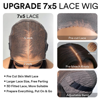 Put on & Go Designer Layered Curtain Bangs Wavy Lace Closure Wig