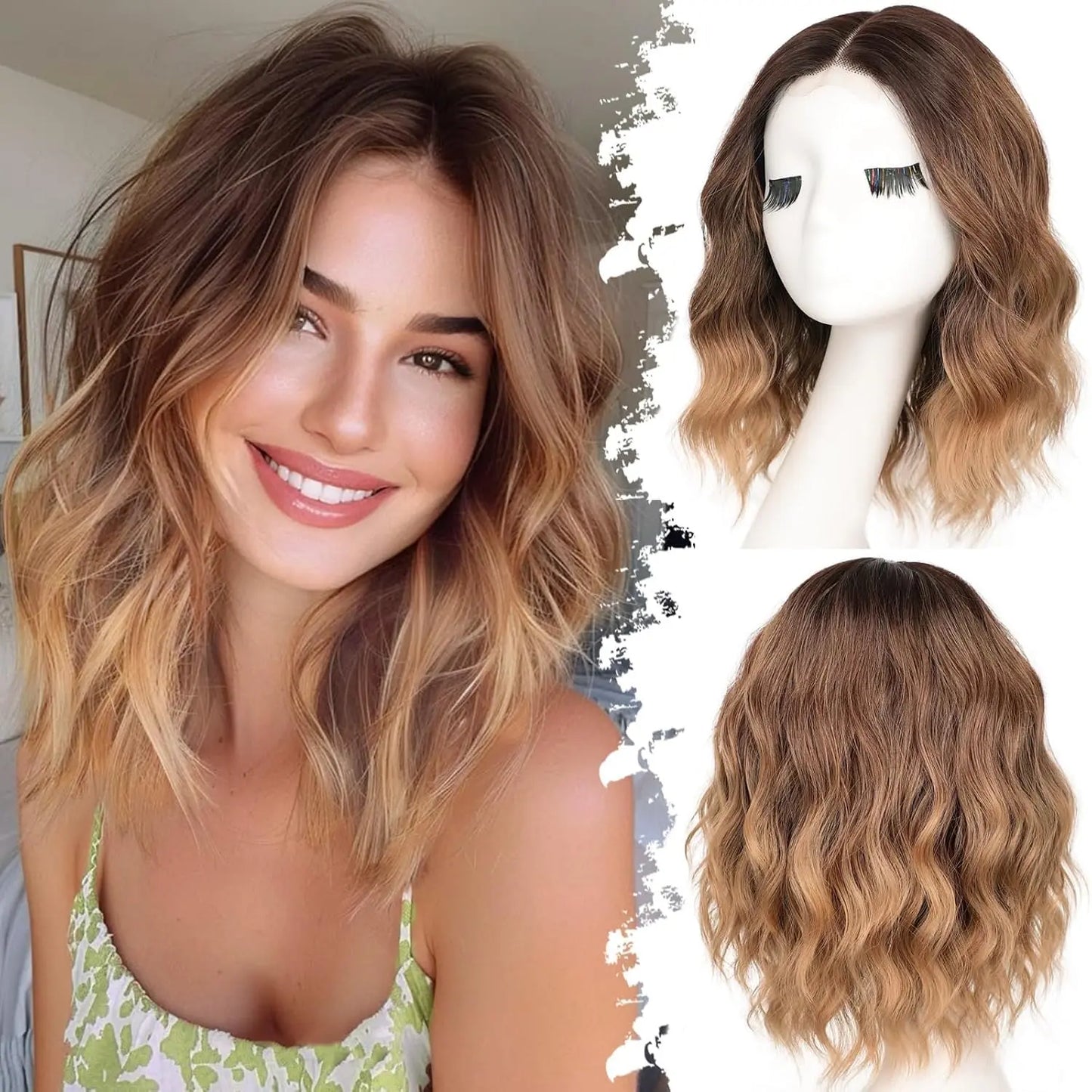 🔥Short Wavy Bob Wig with HD Lace Front — Glueless, Natural-Looking  Wig for Everyday Wear