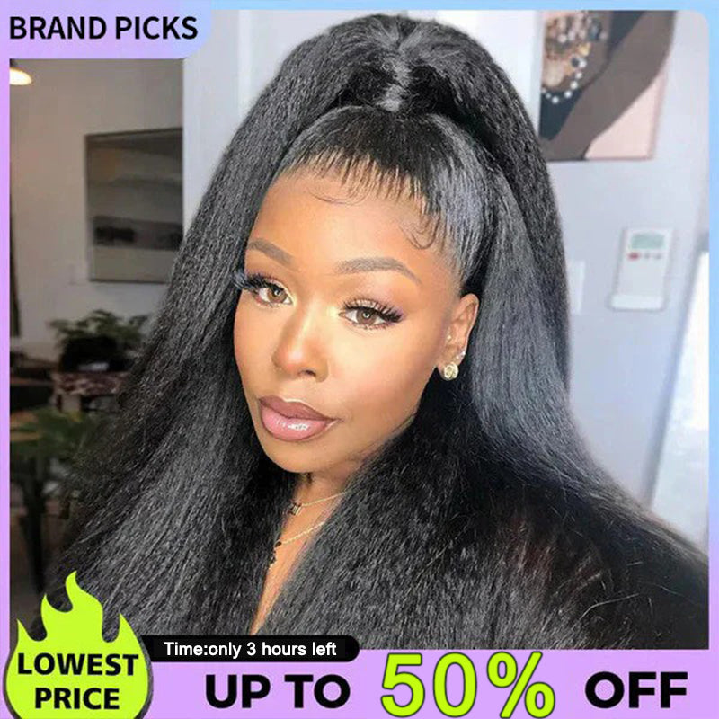 🔥Sale Happening Now: 50% OFF – Pre-Cut Lace Kinky Straight 360 Full Lace Frontal Glueless Wig with a Hidden Adjustable Fit System, Pre-Plucked Human Hair Wig