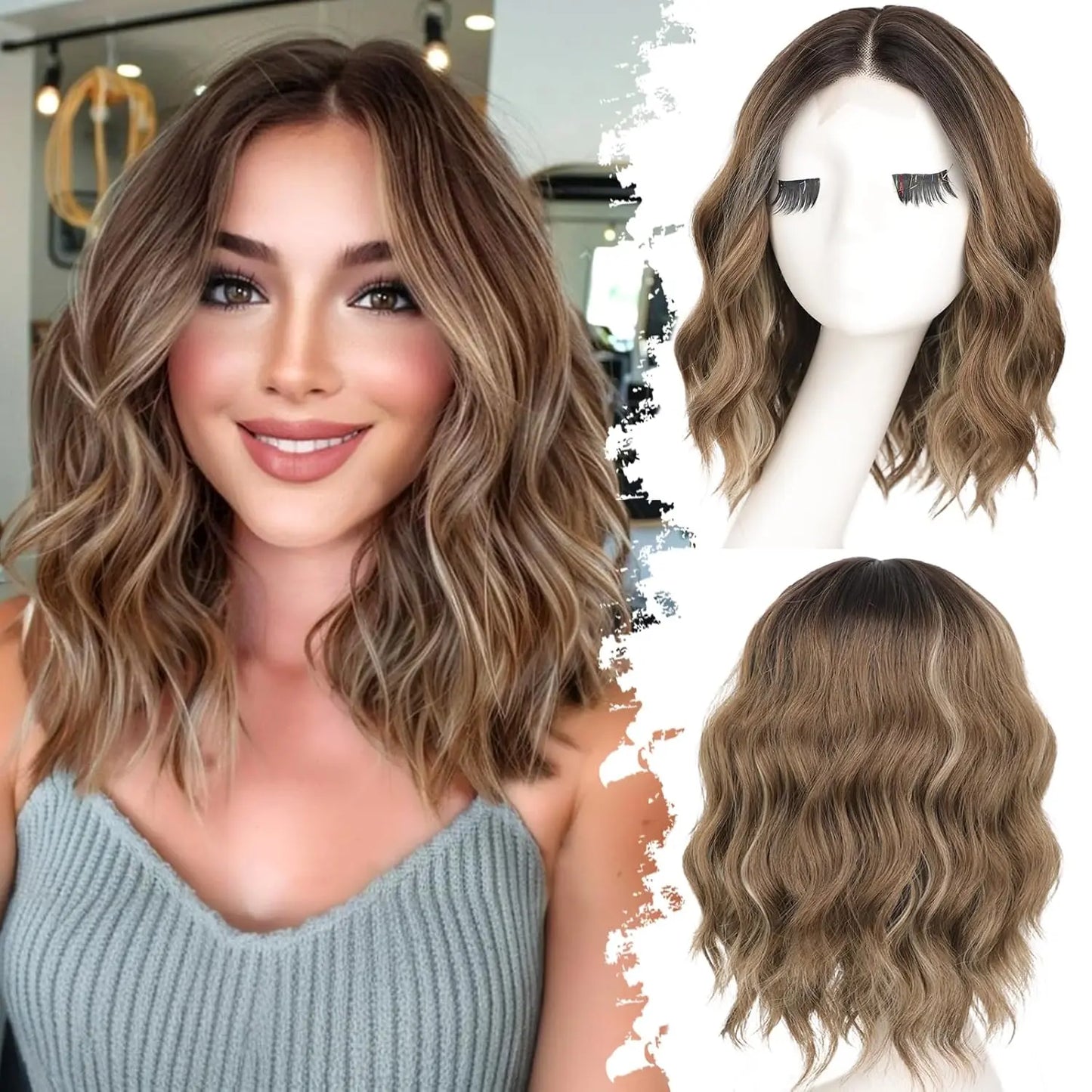 🔥Short Wavy Bob Wig with HD Lace Front — Glueless, Natural-Looking  Wig for Everyday Wear