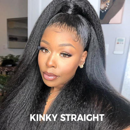 🔥Sale Happening Now: 50% OFF – Pre-Cut Lace Kinky Straight 360 Full Lace Frontal Glueless Wig with a Hidden Adjustable Fit System, Pre-Plucked Human Hair Wig