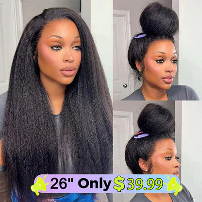 🔥Sale Happening Now: 50% OFF – Pre-Cut Lace Kinky Straight 360 Full Lace Frontal Glueless Wig with a Hidden Adjustable Fit System, Pre-Plucked Human Hair Wig