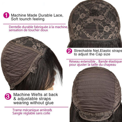 100% Human Hair Machine Made Brazilian Natural Black Straight Wig With Bangs